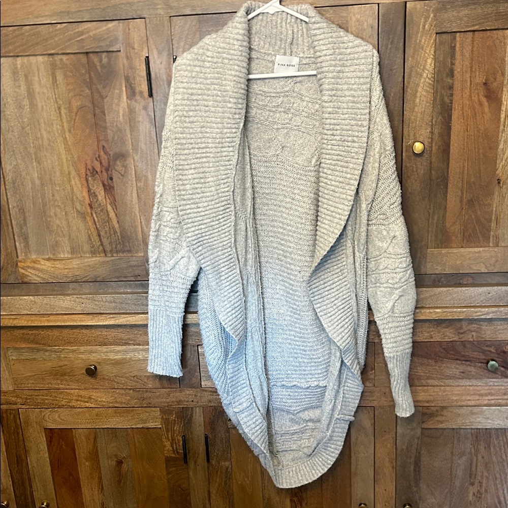 Pink Rose Light Gray Draped Cardigan
